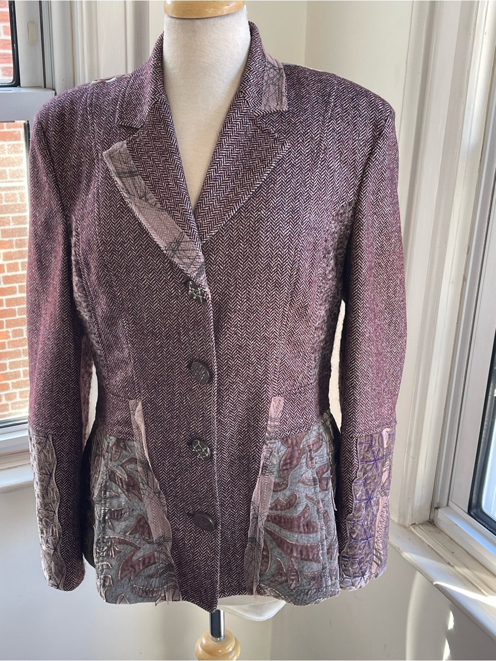 Save The Queen burgundy Textured Patchwork Blazer Jacket